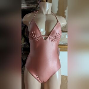 Yamma Salmon Colored Swimsuit Size Small With Floral Kimono